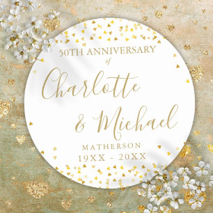 50e Jubileum Handtekening Golden Love Hearts Ronde Sticker