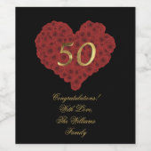 50e Jubileum Hart Rood Rozen Aangepaste tekst Wijn Etiket (Enkel label)