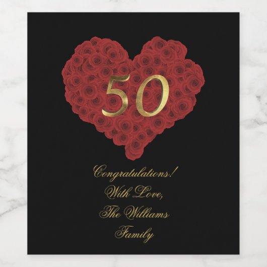 50e Jubileum Hart Rood Rozen Aangepaste tekst Wijn Etiket (Enkel label)