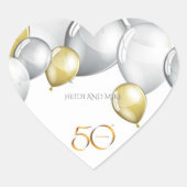 50e Jubileum hart stickers / gepersonaliseerde nam (Voorkant)