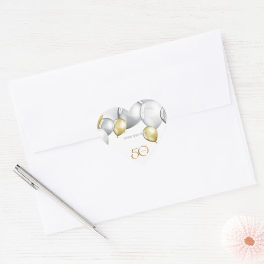 50e Jubileum hart stickers / gepersonaliseerde nam (Envelop)