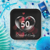 50e Jubileum hartbrok met rood hart Papieren Bordje (Feest)