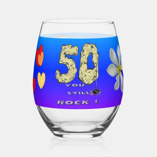 50e Jubileum Harten Blauw Paarse wijnglas Wijnglas Zonder Voet (Achterkant)