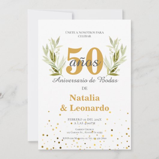 50e Jubileum in het Spaans Kaart (Voorkant)