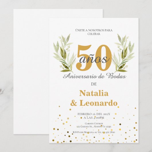 50e Jubileum in het Spaans Kaart (Voorkant / Achterkant)