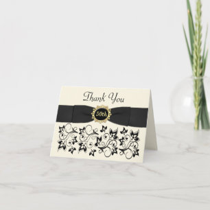 50e Jubileum Ivory Black Floral Hartelijk dank Bedankkaart
