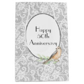 50e Jubileum kant op Silver Medium Gift Bag Cadeauzakje (Voorkant)