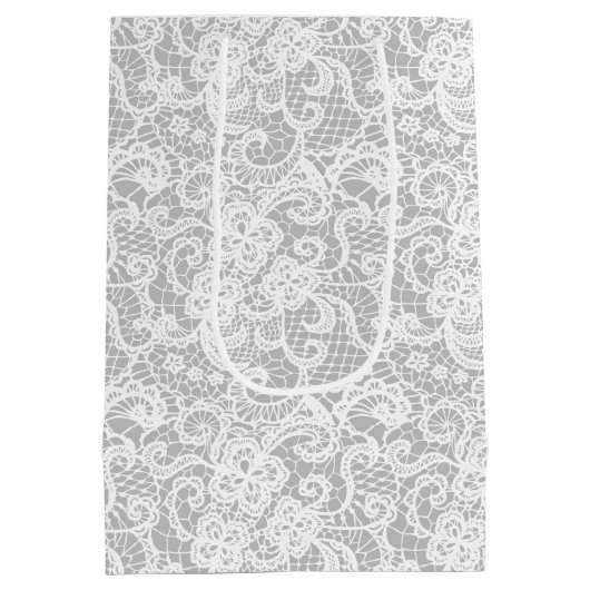 50e Jubileum kant op Silver Medium Gift Bag Cadeauzakje (Achterkant)