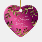 50e Jubileum kerstroze Paars goud Keramisch Ornament (Achterkant)