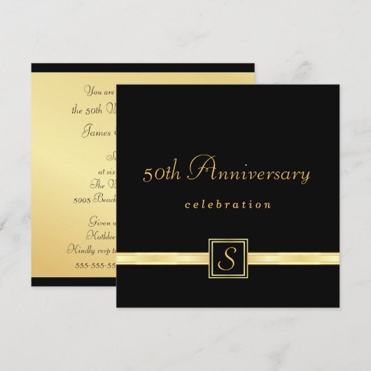 50e Jubileum - Klassieke monogram uitnodigingen (Voorkant / Achterkant)