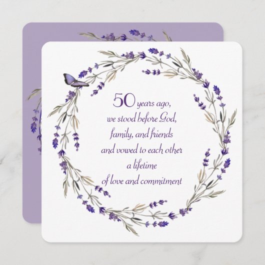 50e Jubileum Lavender Wreath Kaart (Voorkant / Achterkant)