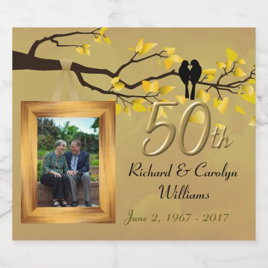 50e Jubileum Lovebirds Keepsake Label Sparkling Wijnetiket (Enkel label)