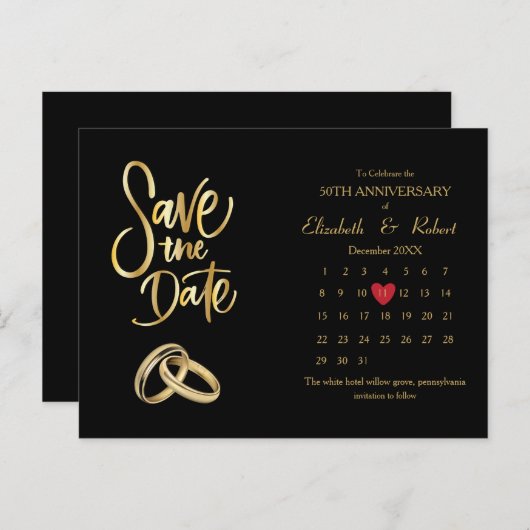 50e Jubileum Luxe De Datumkalender Aankondigingskaart (Voorkant / Achterkant)