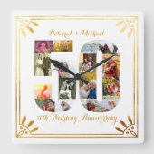 50e Jubileum met bruiloft Gold Art Deco Foto Vierkante Klok (Voorkant)
