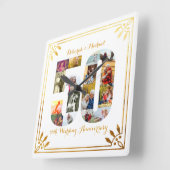 50e Jubileum met bruiloft Gold Art Deco Foto Vierkante Klok (Hoek)