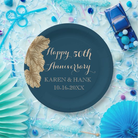 50e Jubileum met bruinkool gouden leder Papieren Bordje (Feest)