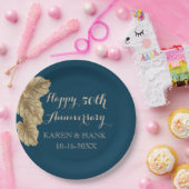 50e Jubileum met bruinkool gouden leder Papieren Bordje (Feest)