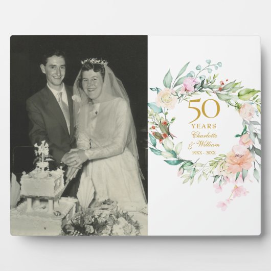 50e Jubileum met een gouden bruiloft Foto's Floral Fotoplaat (Voorkant)