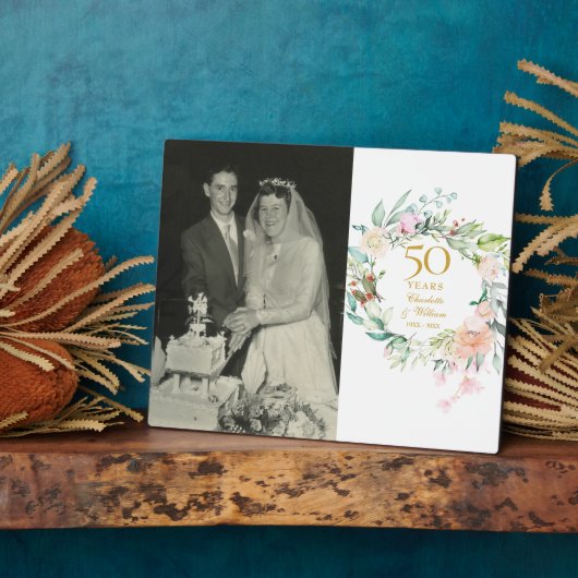 50e Jubileum met een gouden bruiloft Foto's Floral Fotoplaat (Zijkant)