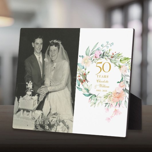 50e Jubileum met een gouden bruiloft Foto's Floral Fotoplaat
