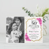 50e Jubileum met foto - White Gold Pink Kaart (Staand voorkant)