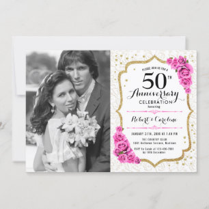 50e Jubileum met foto - White Gold Pink Kaart