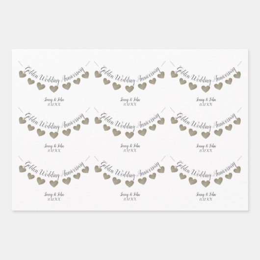 50e Jubileum met gouden bruiloft Inpakpapier Vel (Voorkant 3)