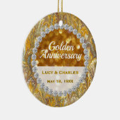 50e Jubileum met gouden bruiloft kersttasje Keramisch Ornament (Rechts)