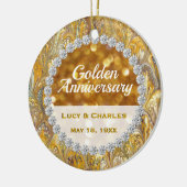 50e Jubileum met gouden bruiloft kersttasje Keramisch Ornament (Links)