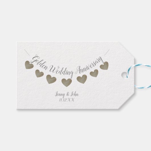 50e Jubileum met gouden bruiloft wit Cadeaulabel (Voorkant (Horizontaal))