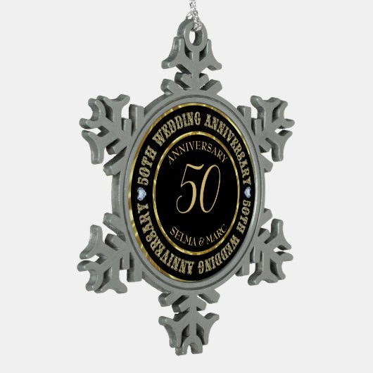 50e Jubileum metalen goud en zwarte ringen Tin Sneeuwvlok Ornament (Links)