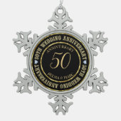 50e Jubileum metalen goud en zwarte ringen Tin Sneeuwvlok Ornament (Voorkant)