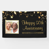 50e Jubileum Modern Black Gold Stars Foto Spandoek (Horizontaal)