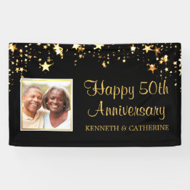 50e Jubileum Modern Black Gold Stars Foto Spandoek