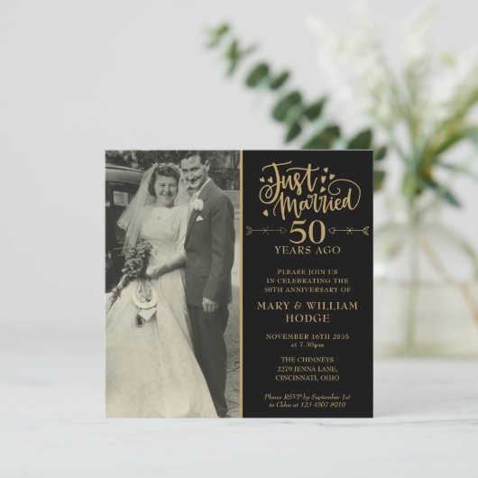 50e Jubileum net getrouwd bruiloft fotoplein Kaart (Staand voorkant)