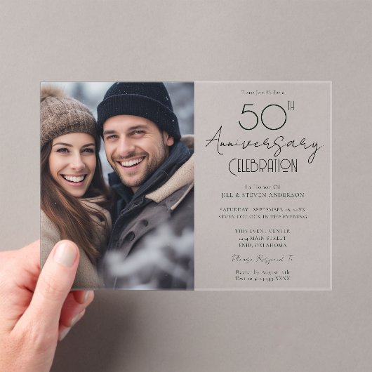 50e Jubileum One fotoaankondiging Acryl Uitnodigingen (Insitu (Draagbaar))