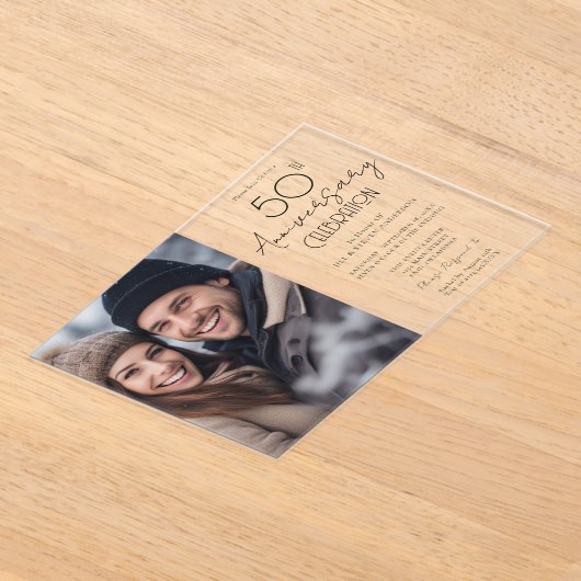 50e Jubileum One fotoaankondiging Acryl Uitnodigingen (Laagn)