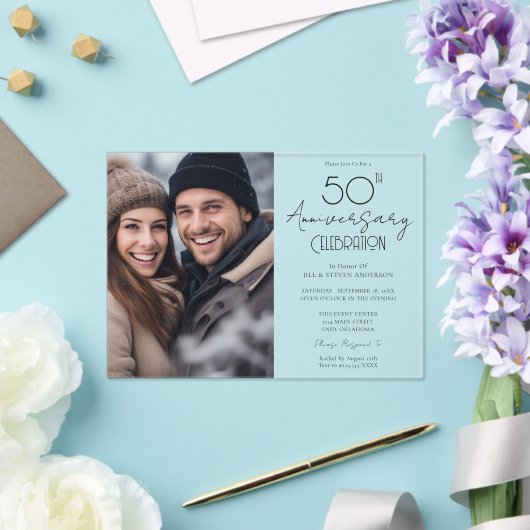 50e Jubileum One fotoaankondiging Acryl Uitnodigingen (Insitu (Huwelijk))