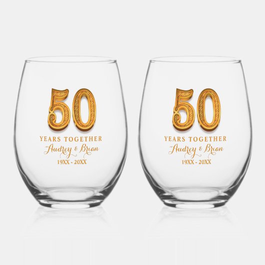 50e Jubileum op maat Wijnglas Zonder Voet (Voorkant)