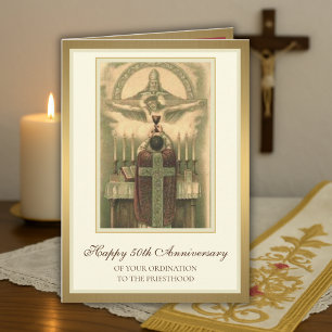 50e Jubileum Ordination Priest at Altar Card Kaart