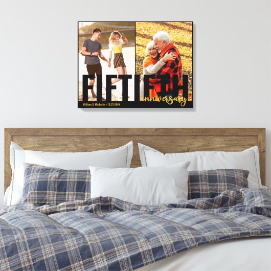 50e Jubileum Overmaatse Typografie 2 Foto Canvas Afdruk (Insitu (Slaapkamer))