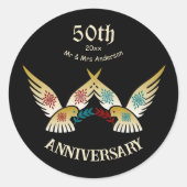 50e Jubileum paar decoratieve kunst Tortelduifjes Ronde Sticker (Voorkant)