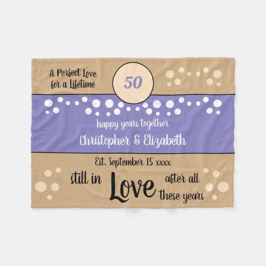 50e Jubileum paarse en gouden nog steeds verliefd Fleece Deken (Voorkant (Horizontaal))