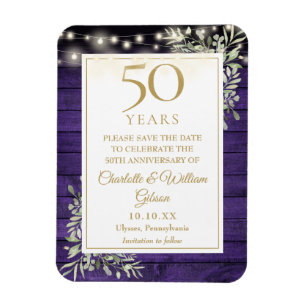 50e Jubileum Paarse hout Save the Date Magneet