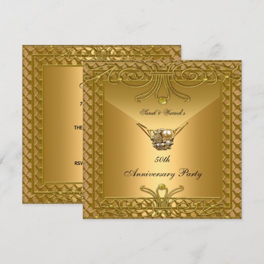 50e Jubileum-partij Elegant Gold Art Deco Kaart (Voorkant / Achterkant)