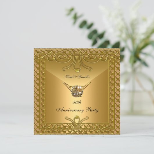50e Jubileum-partij Elegant Gold Art Deco Kaart (Staand voorkant)