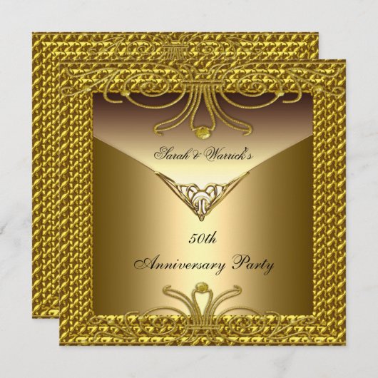 50e Jubileum-partij Elegant Gold Art Deco Kaart (Voorkant / Achterkant)