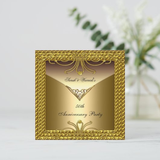50e Jubileum-partij Elegant Gold Art Deco Kaart (Staand voorkant)