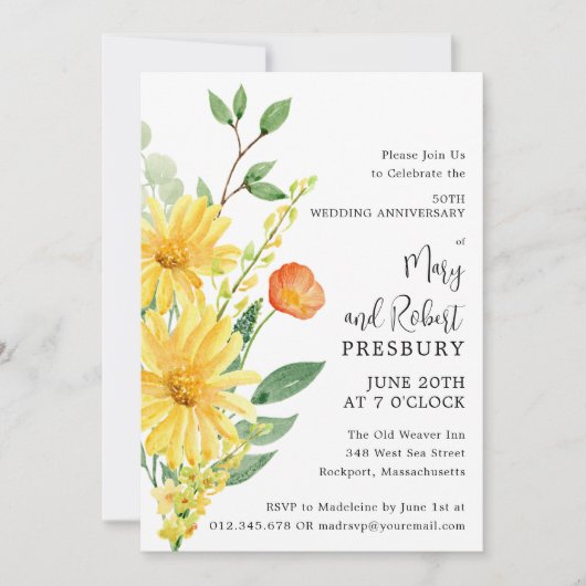 50e Jubileum Partij Gele Floral Kaart (Voorkant)