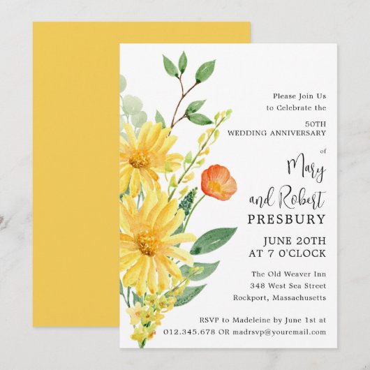 50e Jubileum Partij Gele Floral Kaart (Voorkant / Achterkant)